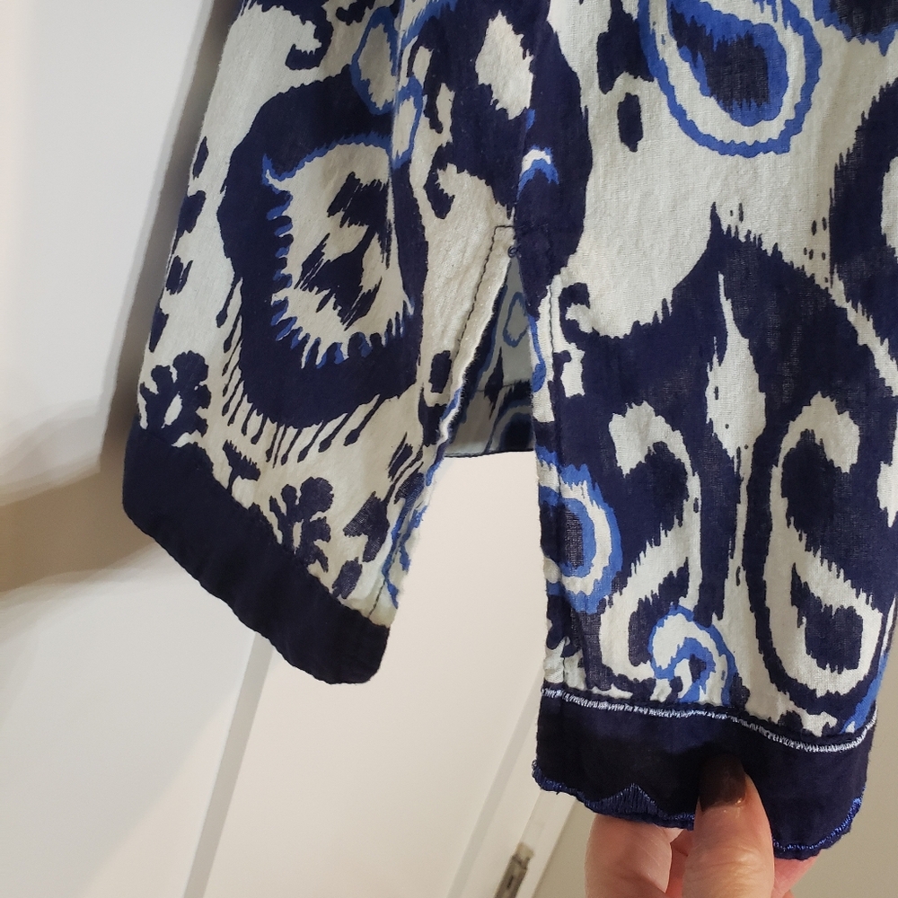 Tantrums Embroidered Cotton Tunic Split V Neck Paisley Print Blue White Size XXL - Picture 8 of 12